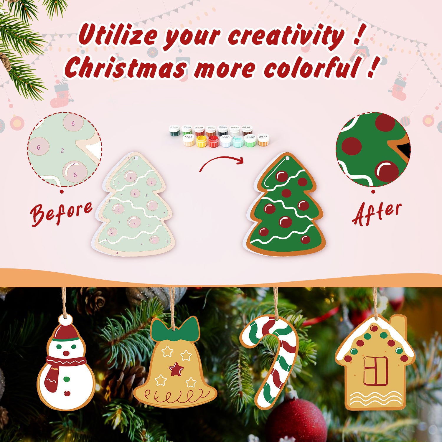 Sunny Holiday Cheer – Festive Ornament Paint by Numbers Kit (8pcs) Free Shipping - Paintarthub