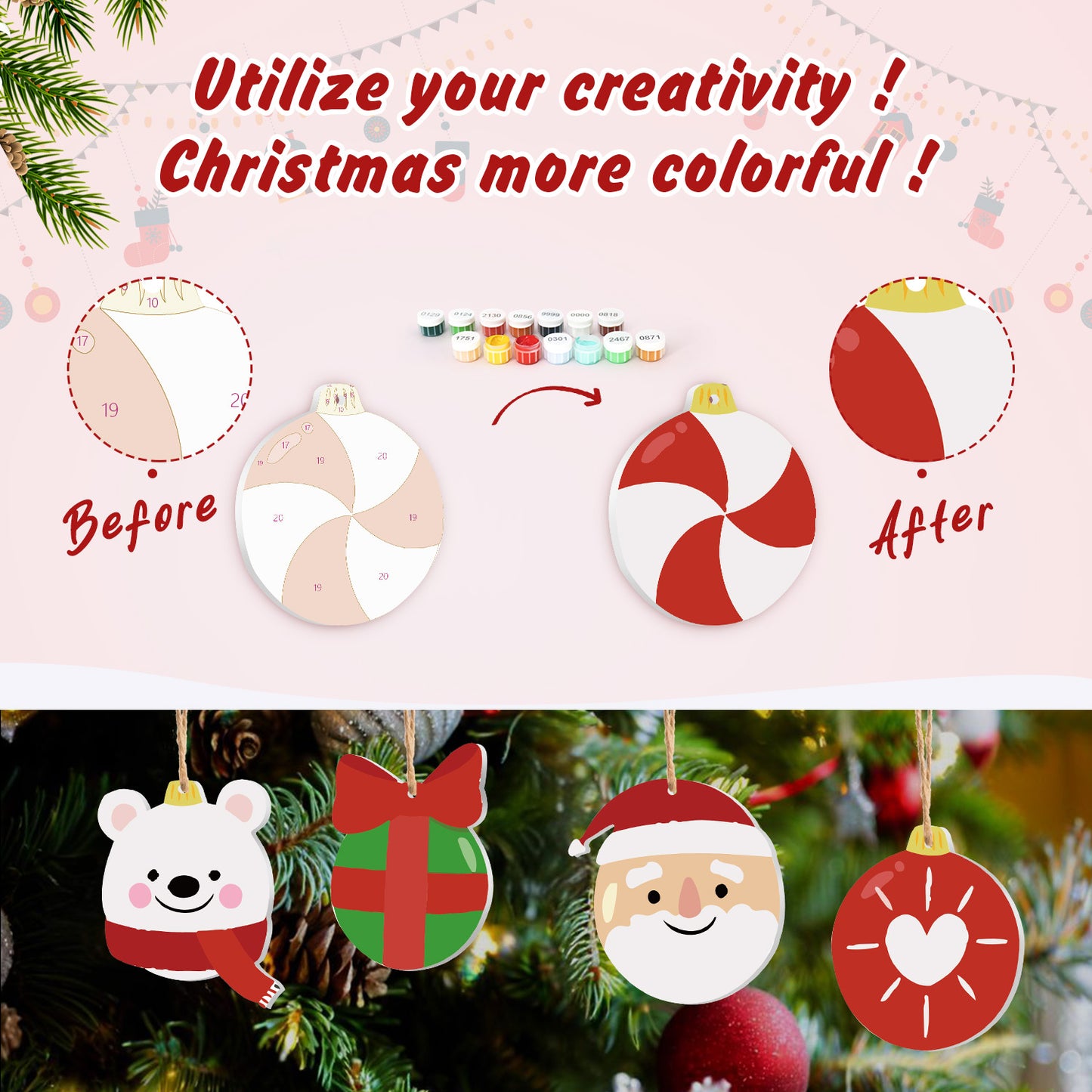 Christmas Animal Ornaments Paint by Numbers Kit (8pcs) Free Shipping - Paintarthub