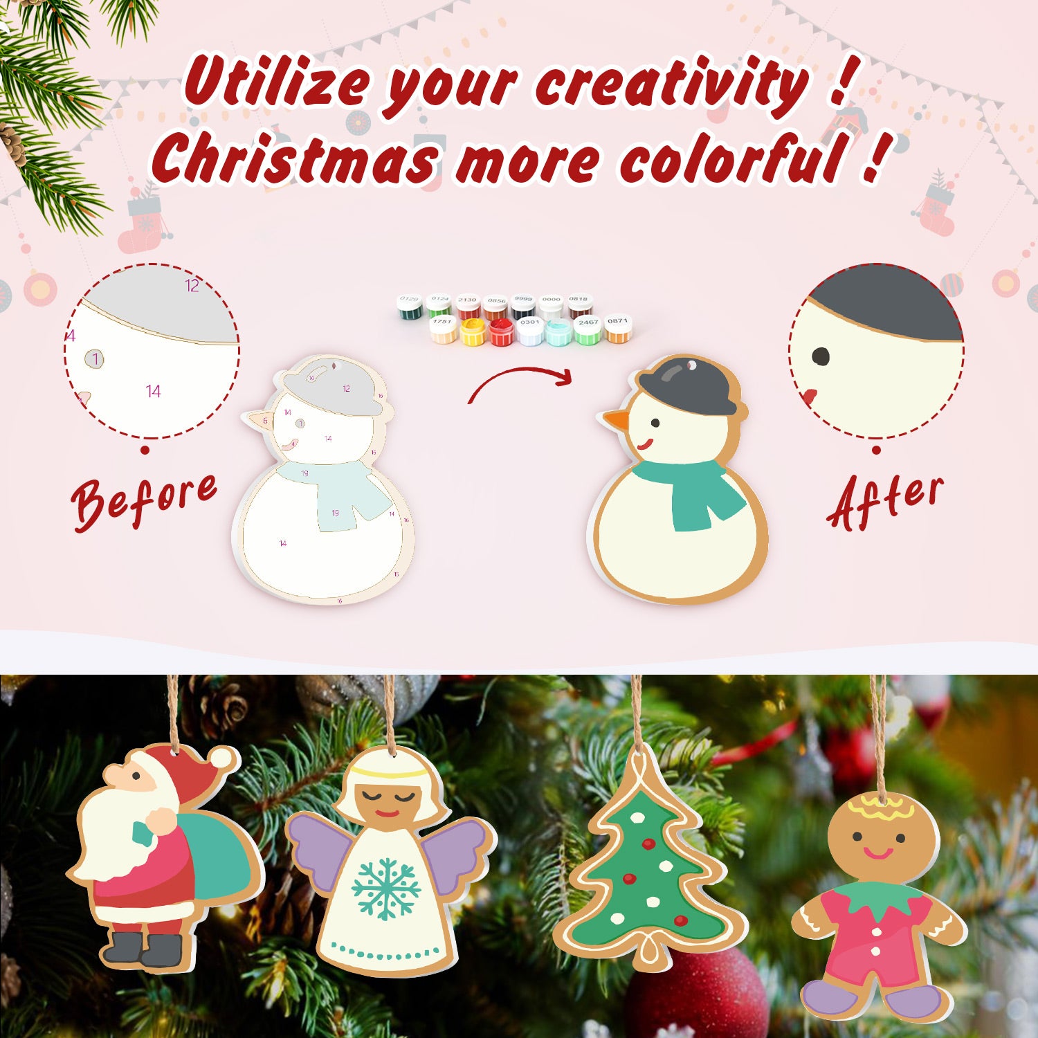 Christmas Storybook Ornaments Paint by Numbers Kit (8pcs) Free Shipping - Paintarthub