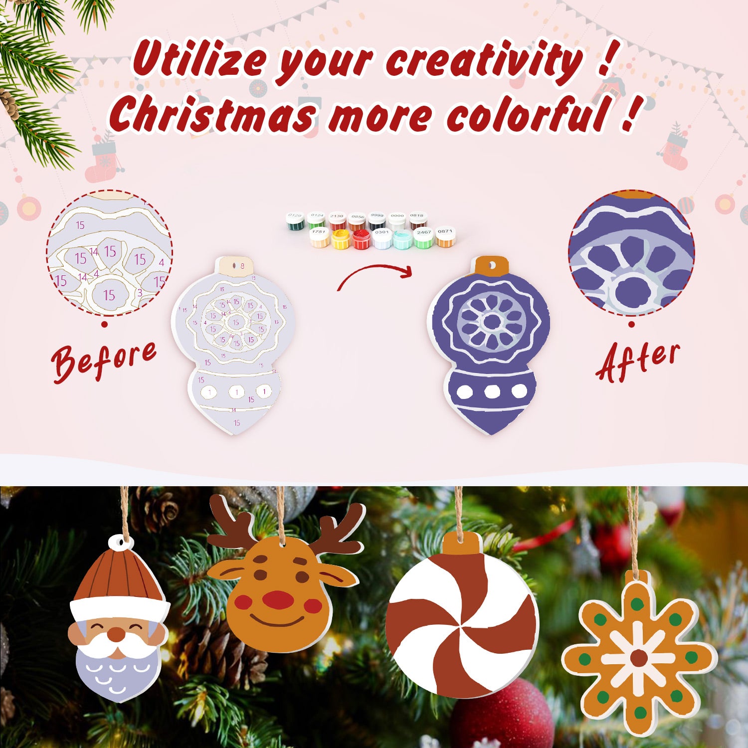 Nordic Christmas Ornaments Paint by Numbers Kit (8pcs) Free Shipping - Paintarthub
