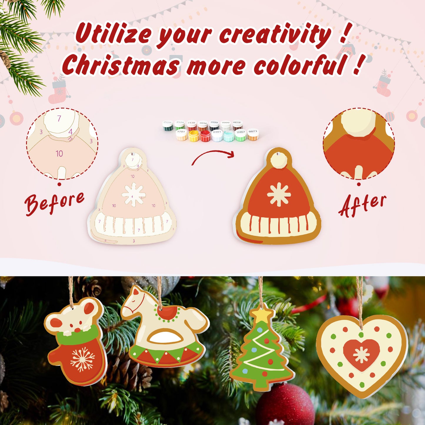 Vintage Christmas Toys Paint by Numbers Ornament Kit (8pcs) Free Shipping - Paintarthub