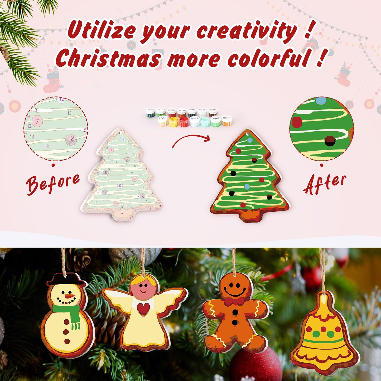 Snowy Wonderland – Christmas Ornament Paint by Numbers Kit (8pcs) Free Shipping - Paintarthub