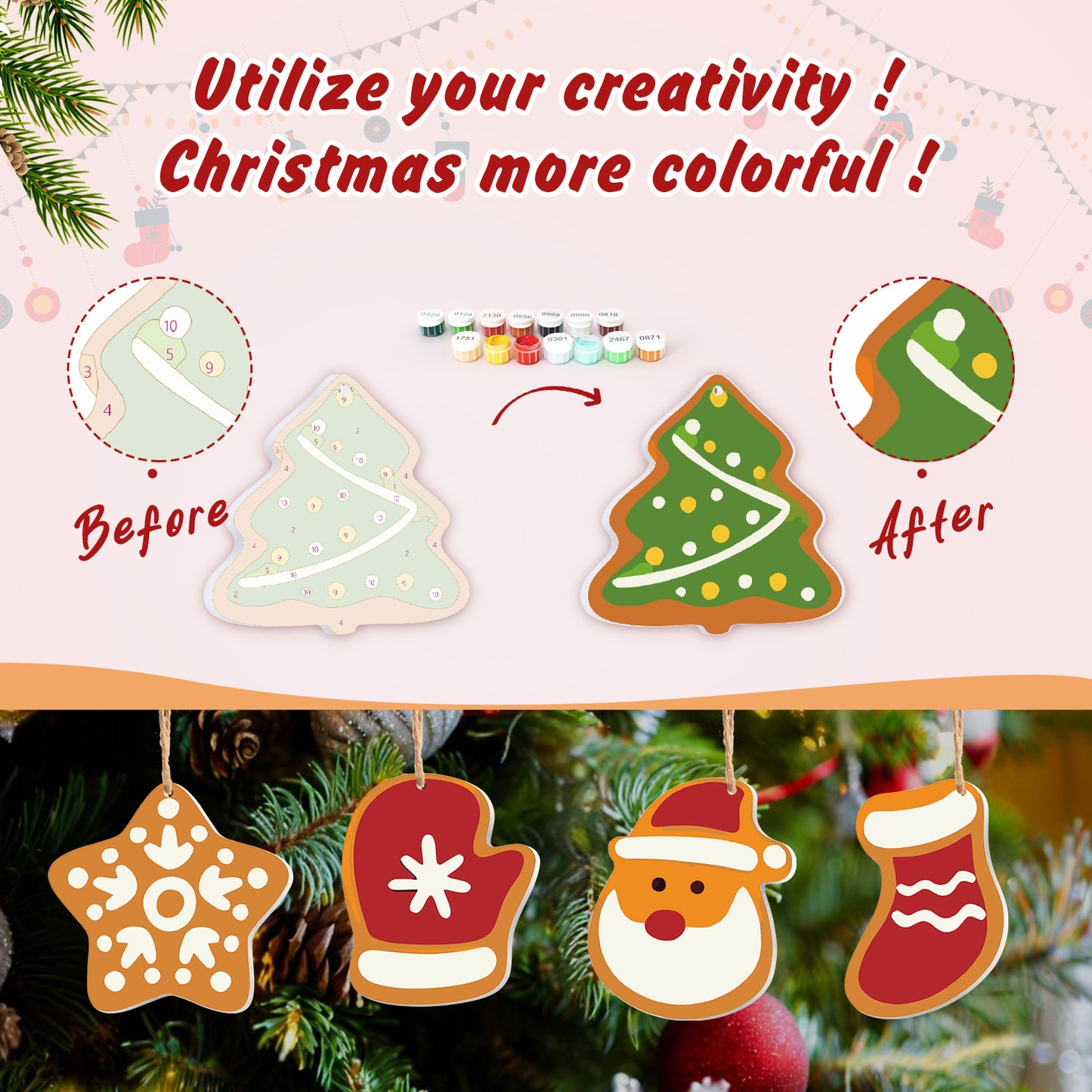 Whimsical Christmas Joy – Playful Ornament Paint by Numbers Kit (8pcs) Free Shipping - Paintarthub