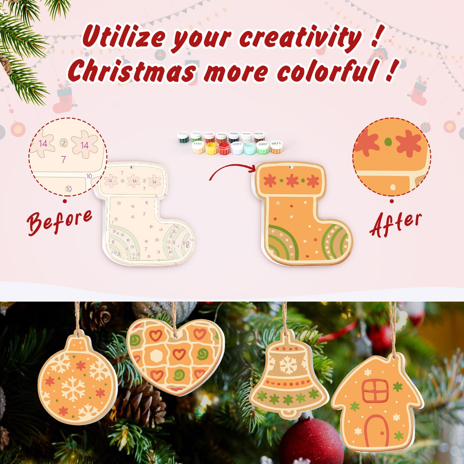 Gingerbread House Ornaments Paint by Numbers Kit (8pcs) Free Shipping - Paintarthub