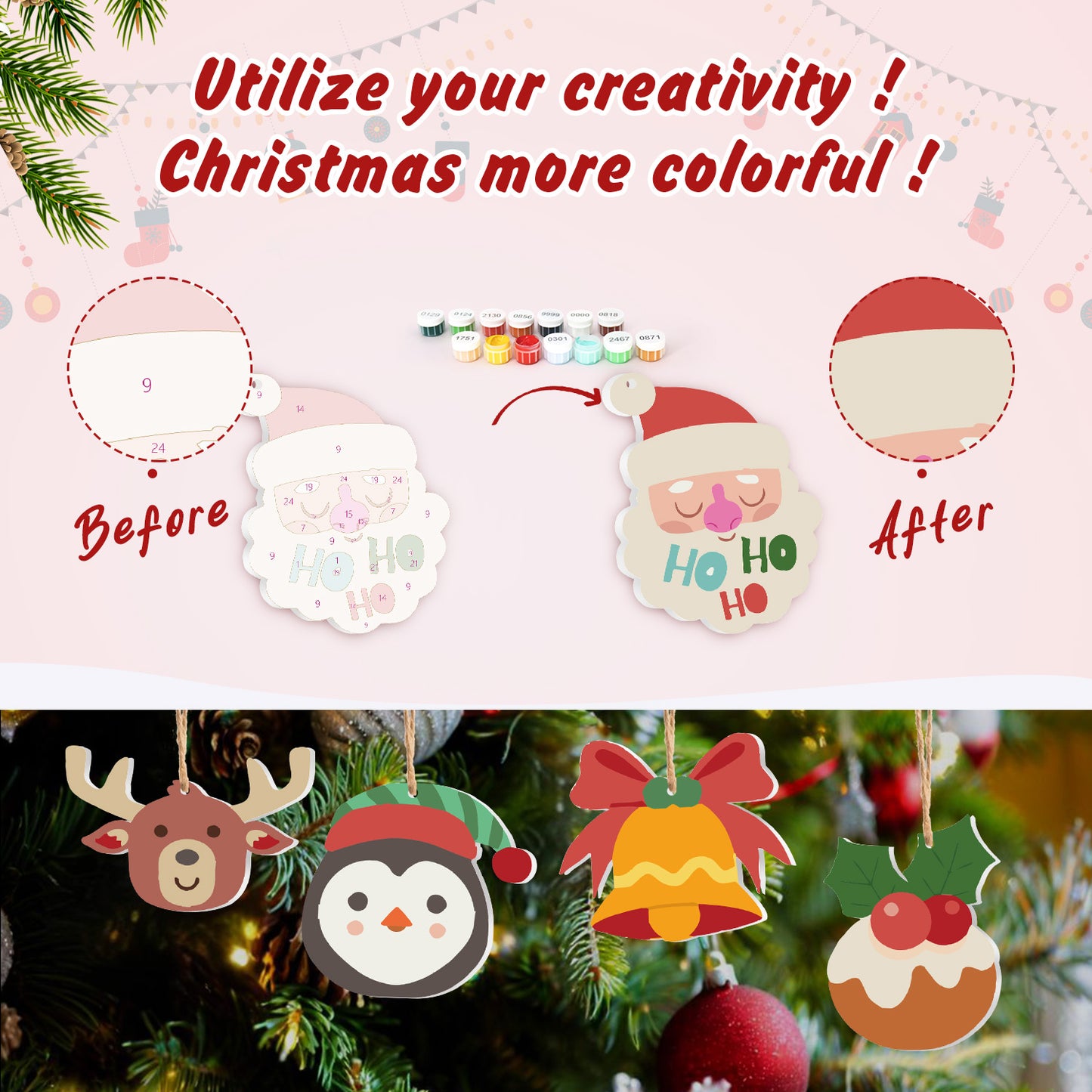 Polar Christmas Friends Paint by Numbers Ornament Kit (8pcs) Free Shipping - Paintarthub