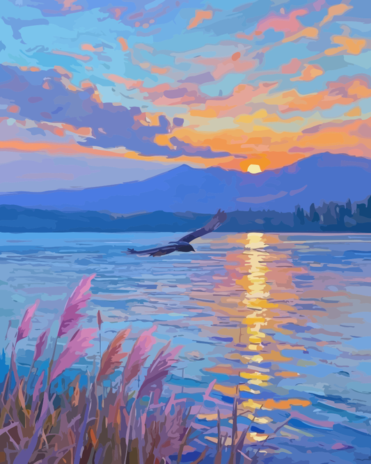Dreamy Sunset Lake Paint by Numbers for Adults by Paintarthub