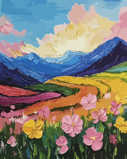 Mountain Countryside with Wildflowers Paint by Numbers for Adults by Paintarthub