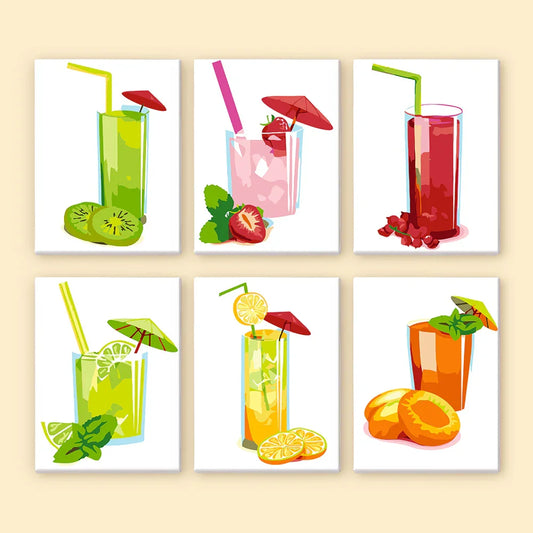 Mini Paint by Numbers 6 Pieces - Fruit Juice Themed Free Shipping - Paintarthub