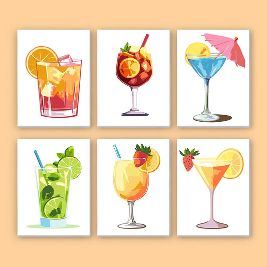 Mini Paint by Numbers 6 Pieces - Summer Refreshing Drinks Free Shipping - Paintarthub