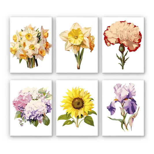 Mini Paint by Numbers 6 Pieces - Sunny Blooms Free Shipping - Paintarthub