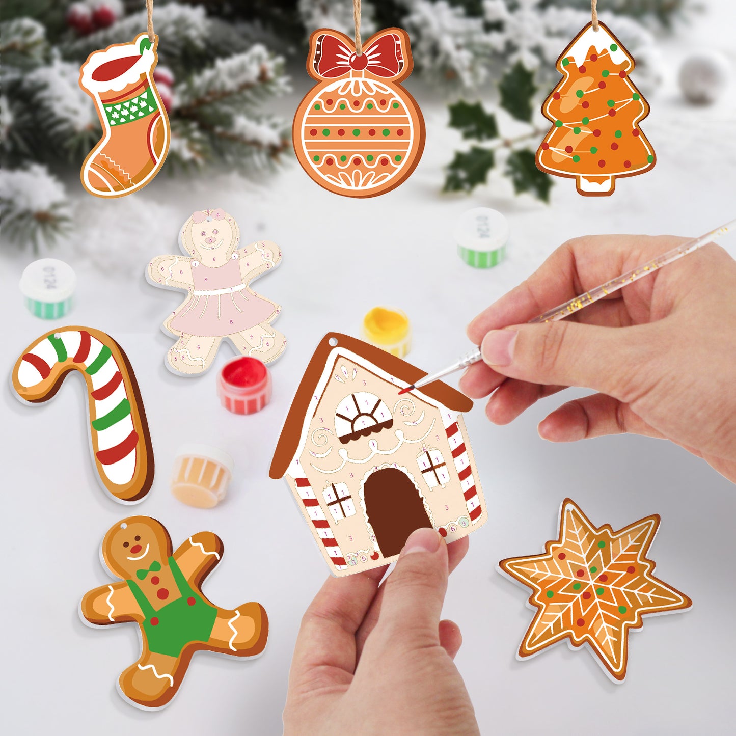 Gingerbread Village – Christmas Ornament Paint by Numbers Kit (8pcs) Free Shipping - Paintarthub