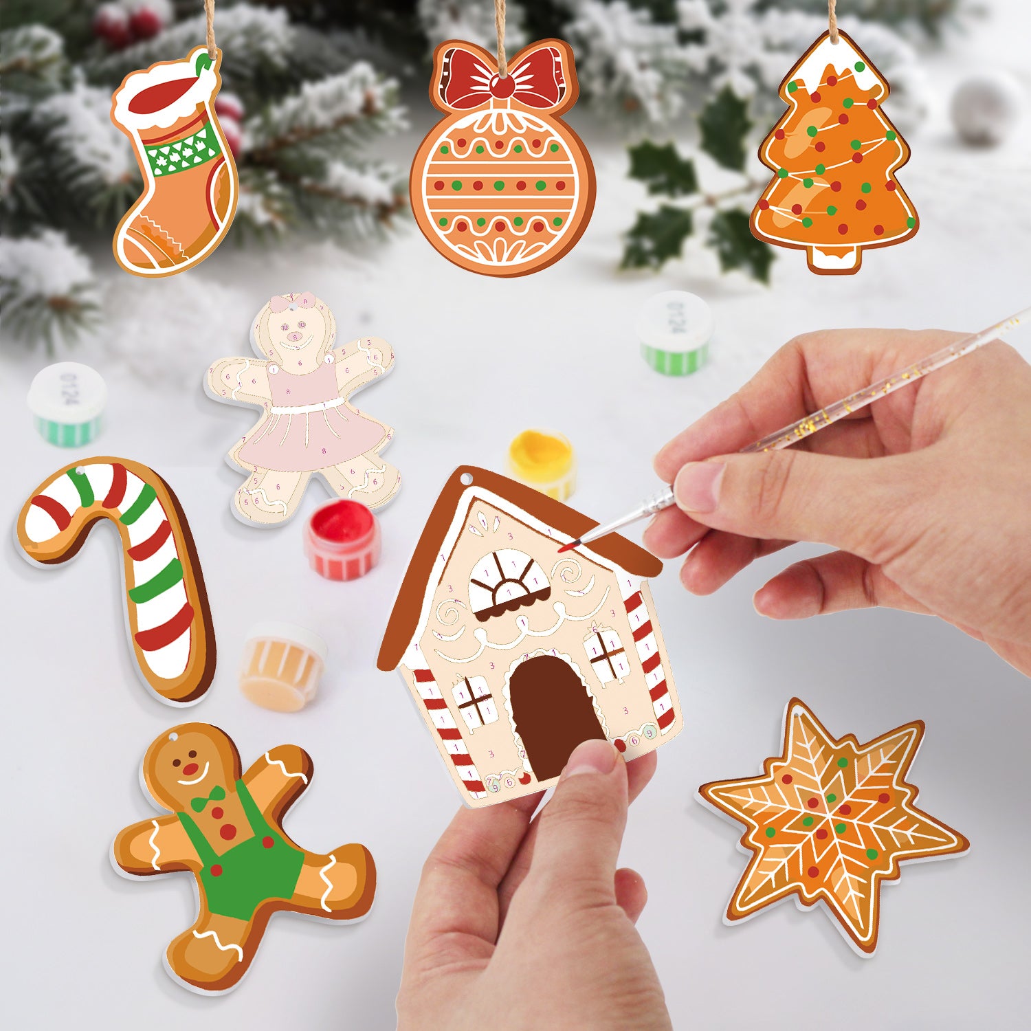 Gingerbread Village – Christmas Ornament Paint by Numbers Kit (8pcs) Free Shipping - Paintarthub