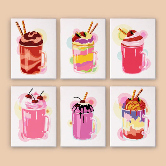Mini Paint by Numbers 6 Pieces - Strawberry Milkshake Free Shipping - Paintarthub