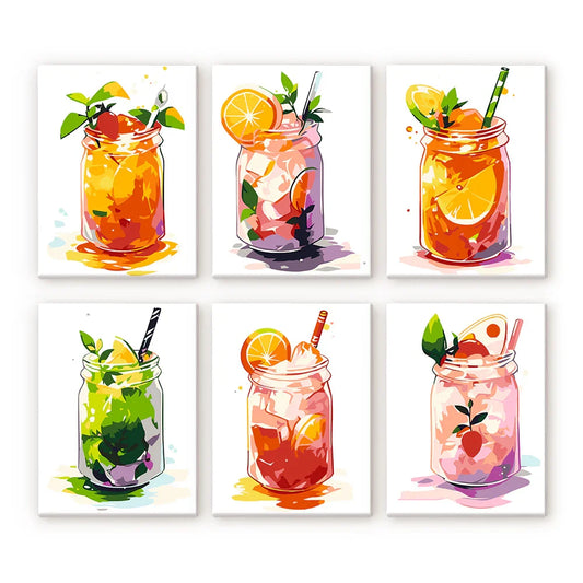 Mini Paint by Numbers 6 Pieces - Summer Drinks Free Shipping - Paintarthub