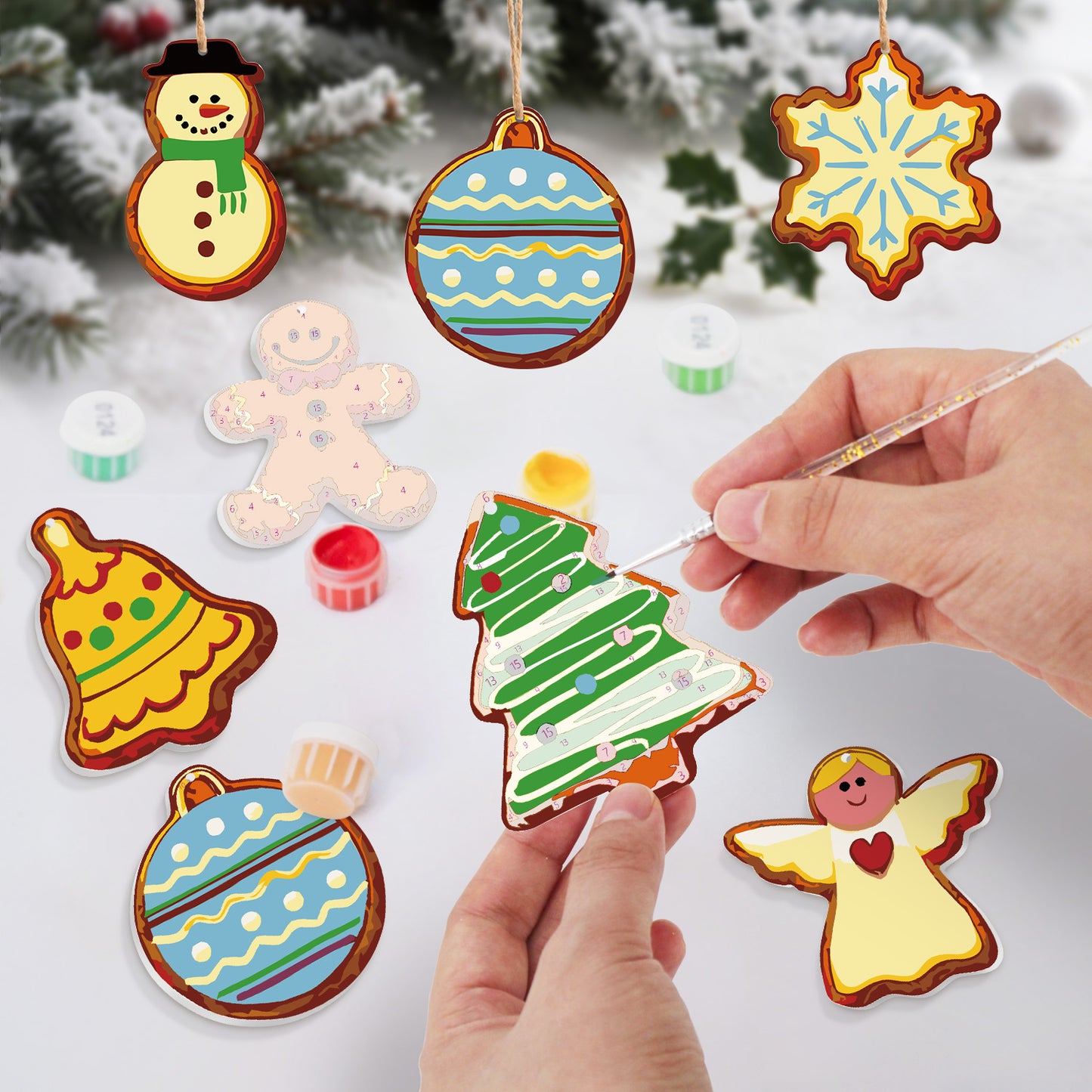 Snowy Wonderland – Christmas Ornament Paint by Numbers Kit (8pcs) Free Shipping - Paintarthub