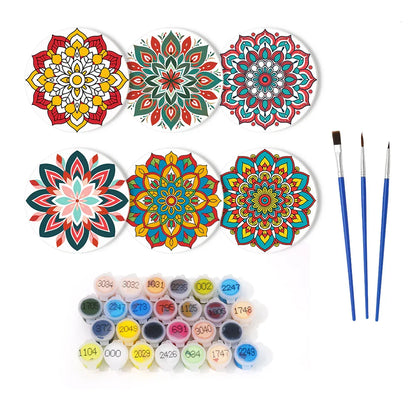 Paint by Numbers Coasters 6 Pieces - Mandala Pattern Free Shipping - Paintarthub