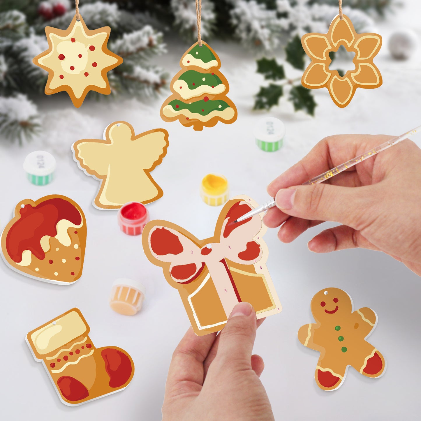 Gingerbread Cookie Ornaments Paint by Numbers Kit (8pcs) Free Shipping - Paintarthub