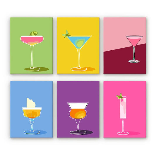 Mini Paint by Numbers 6 Pieces - Cocktail Art Free Shipping - Paintarthub