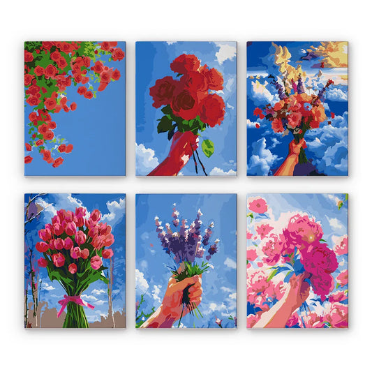 Mini Paint by Numbers 6 Pieces - Blooming Flowers Free Shipping - Paintarthub