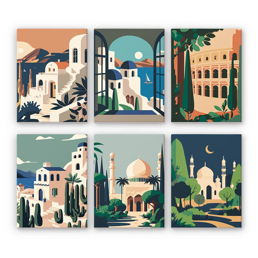 Mini Paint by Numbers 6 Pieces - Landmarks Art Free Shipping - Paintarthub