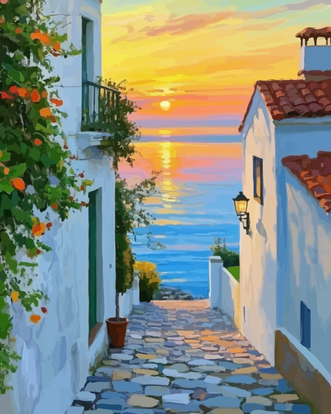 Sunset Alley to Sea Paint by Numbers for Adults by Paintarthub