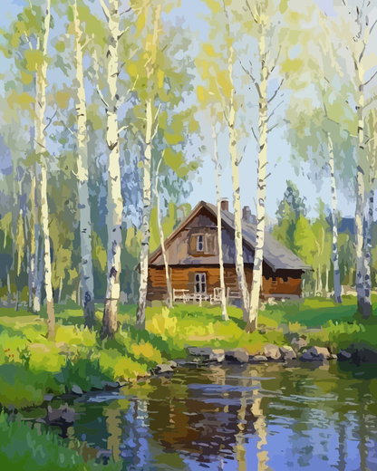 Countryside Forest Cabin Paint by Numbers for Adults by Paintarthub