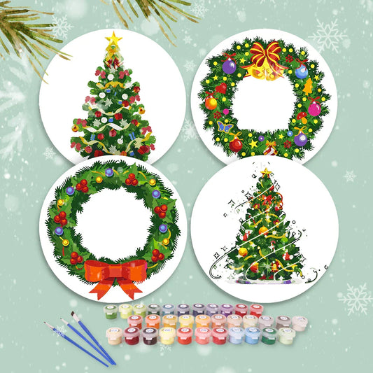 Paint by Numbers Placemats 4 Pieces - Christmas Trees and Wreaths Free Shipping - Paintarthub