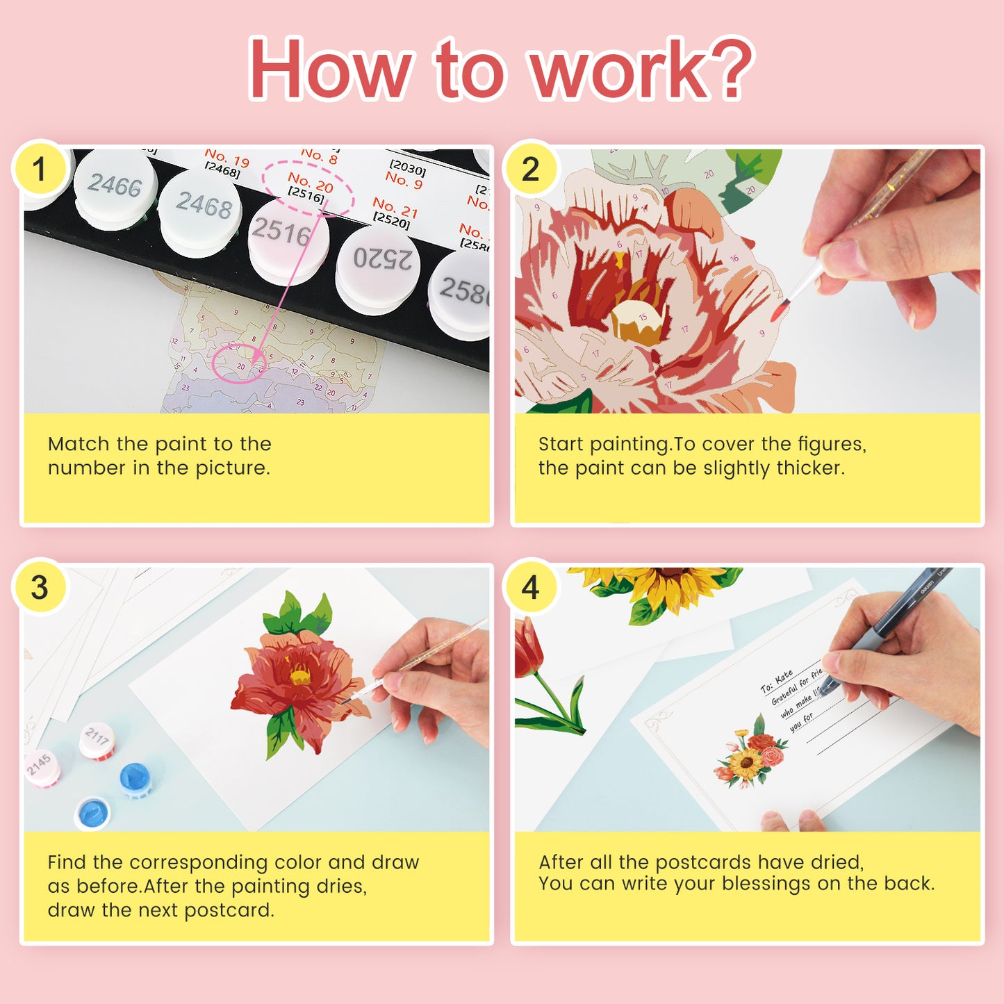 Floral Paint by Numbers Postcard Kit – Set of 5 Cards