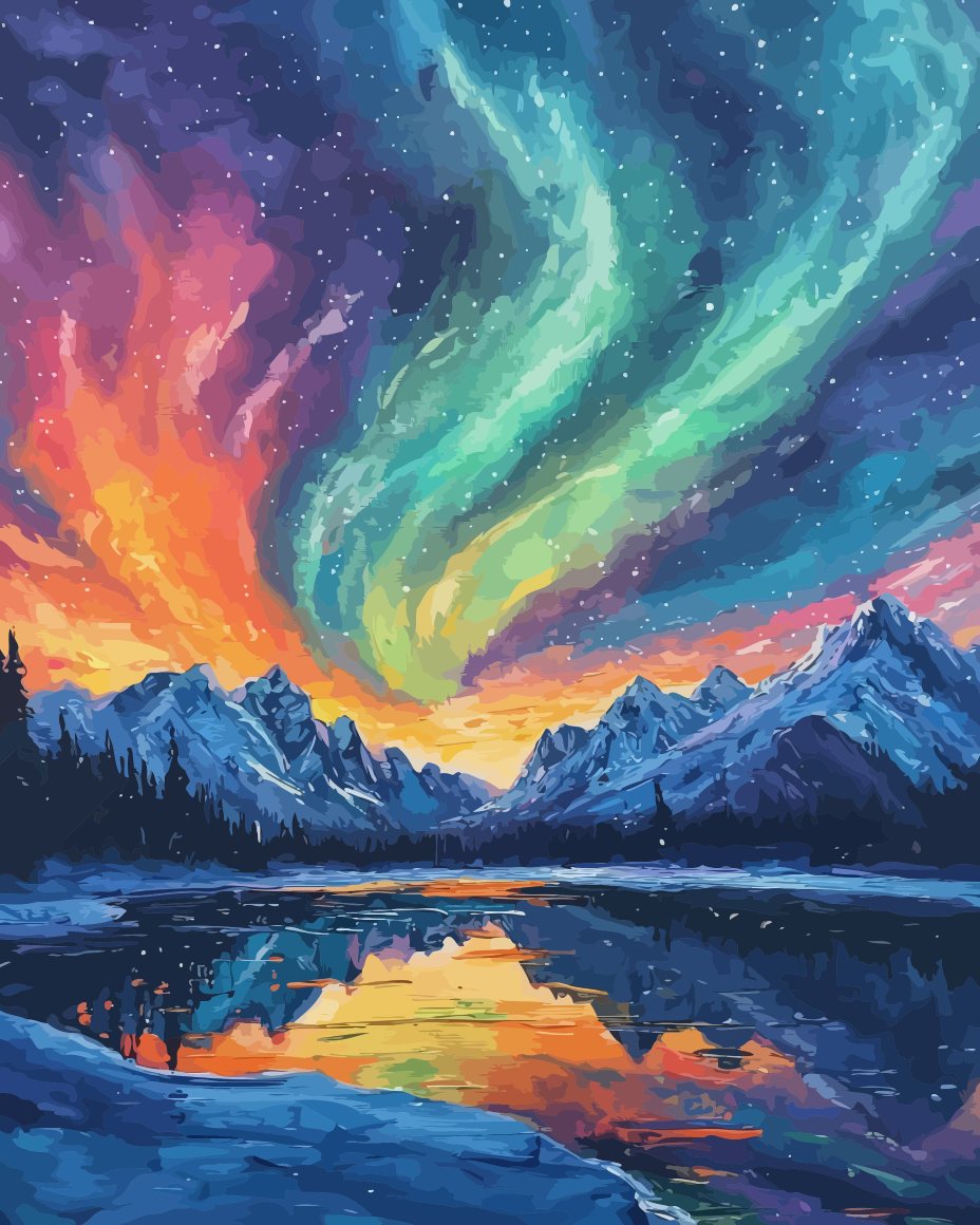 Aurora Lake Paint by Numbers for Adults by Paintarthub