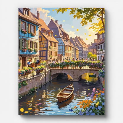 Autumn Bridge Town Paint by Numbers for Adults by Paintarthub - Finished Wall Art