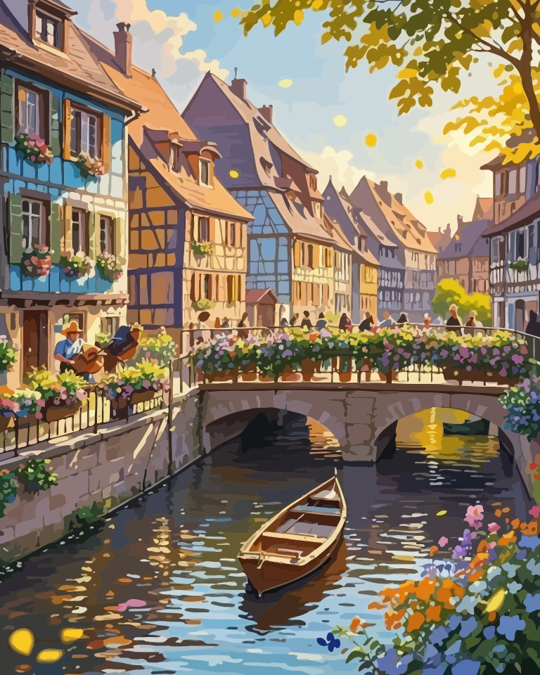 Autumn Bridge Town Paint by Numbers for Adults by Paintarthub