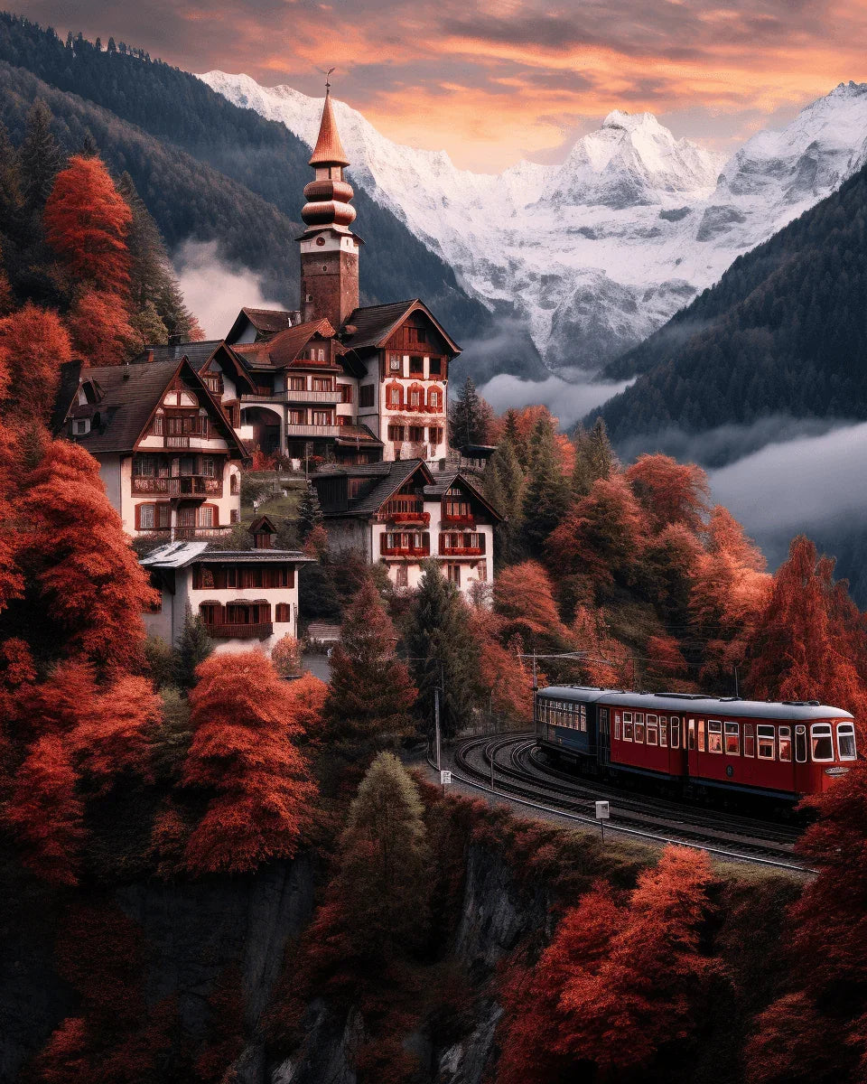 Autumn Mountain Town Paint by Numbers for Adults by Paintarthub