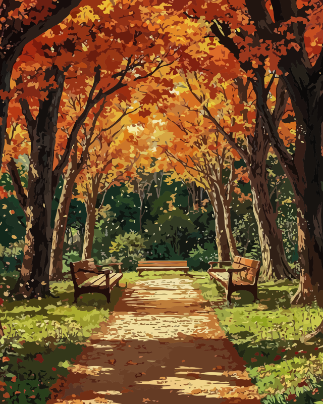 Autumn Park Lane Paint by Numbers for Adults by Paintarthub