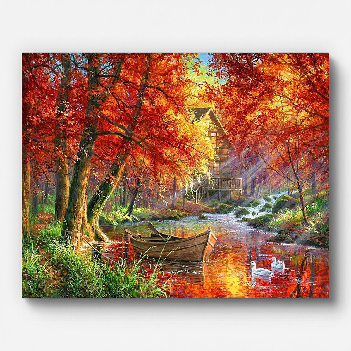 Autumn River and Boat Paint by Numbers for Adults by Paintarthub - Finished Wall Art