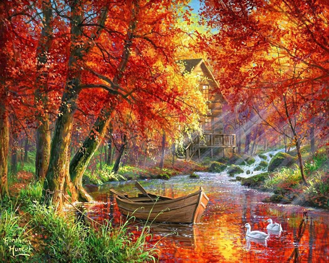 Autumn River and Boat Paint by Numbers for Adults by Paintarthub
