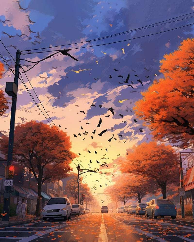 Autumn Sunset City Street Paint by Numbers for Adults by Paintarthub