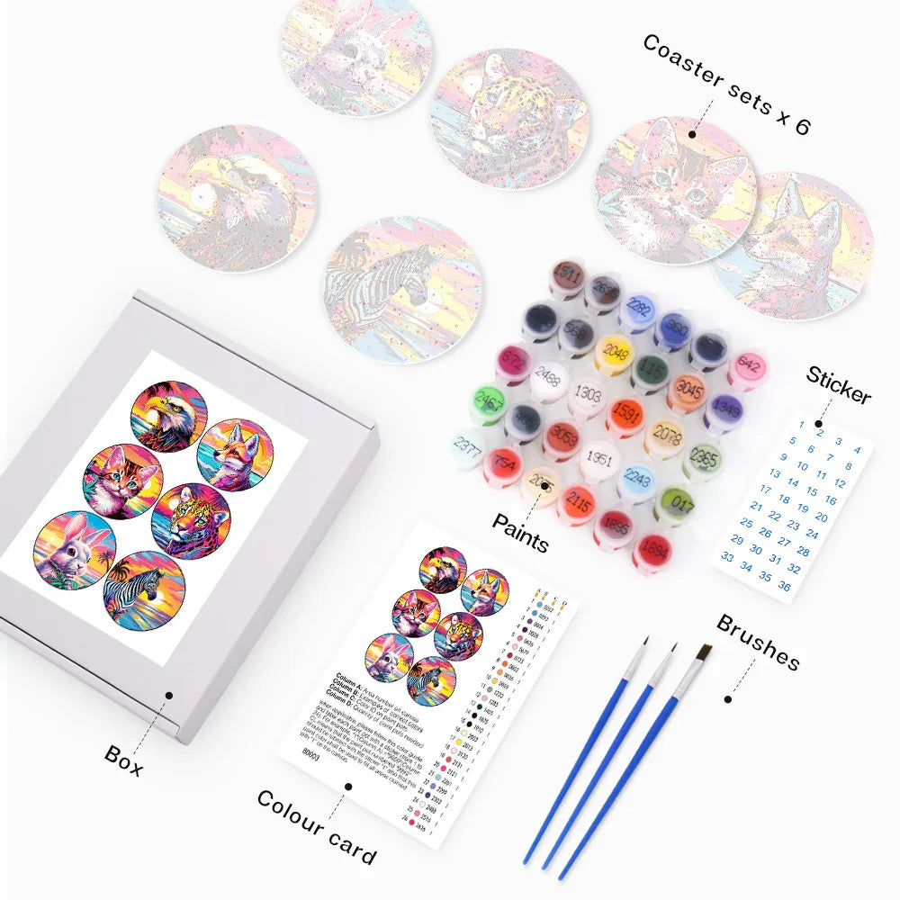 Paint by Numbers Coasters 6 Pieces - Tropical Animal Free Shipping - Paintarthub