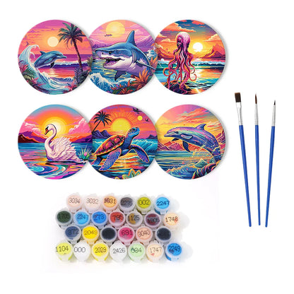 Paint by Numbers Coasters 6 Pieces - Ocean Life Free Shipping - Paintarthub
