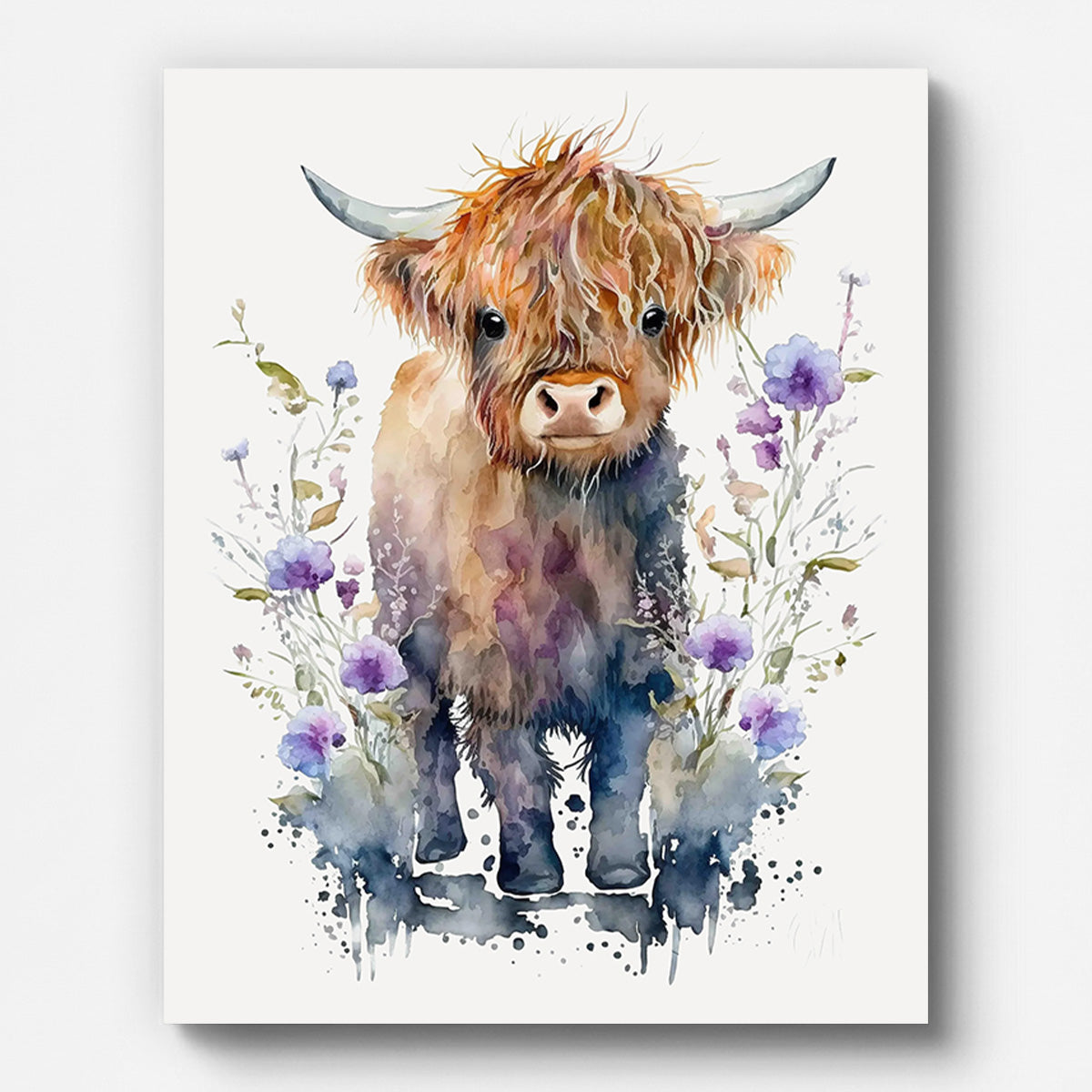 Baby Highland Cow Paint by Numbers for Adults by Paintarthub - Finished Wall Art
