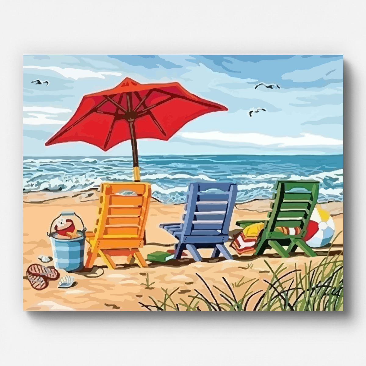 Beach Chairs Paint by Numbers for Adults by Paintarthub - Finished Wall Art