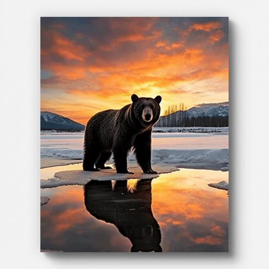 Bear in Snowy Field Paint by Numbers for Adults by Paintarthub - Finished Wall Art