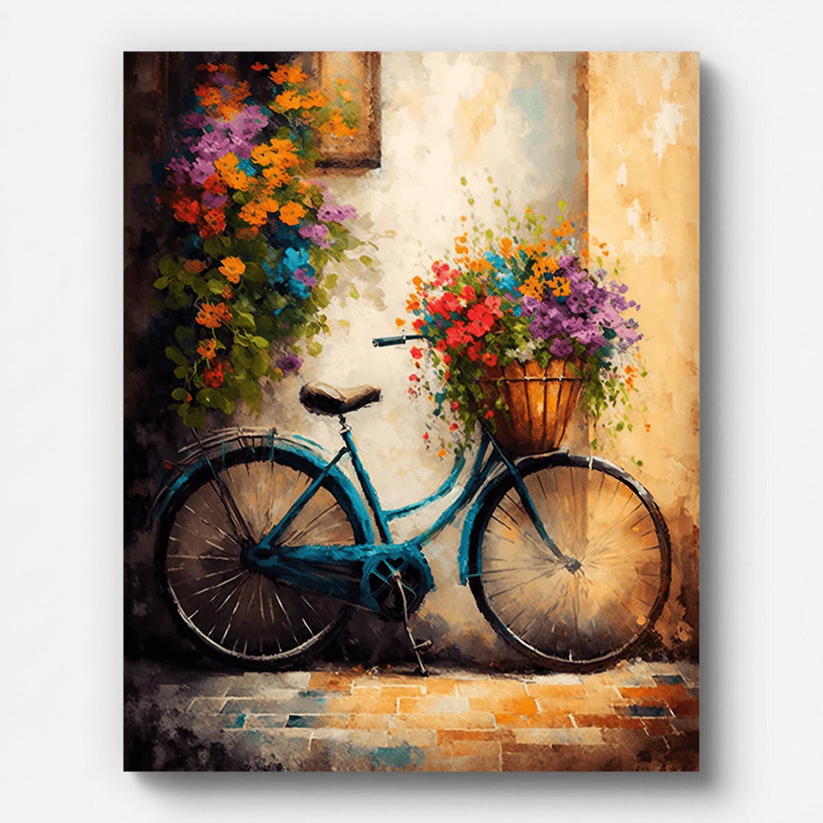Bicycle and Flowers Paint by Numbers for Adults by Paintarthub - Finished Wall Art