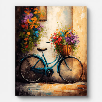 Bicycle and Flowers Paint by Numbers for Adults by Paintarthub - Finished Wall Art