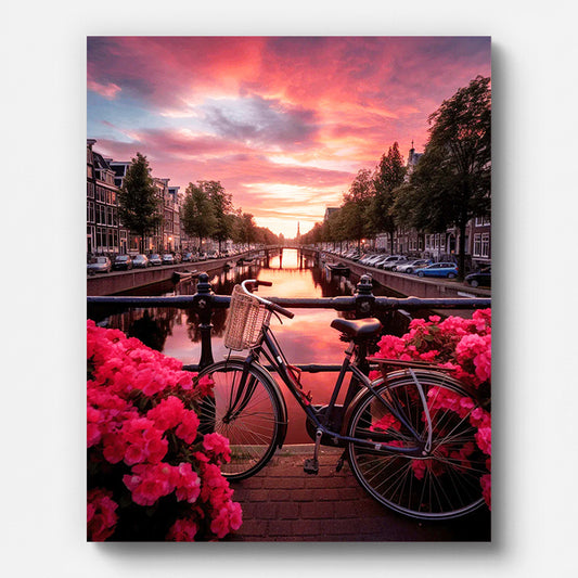 Bicycle on The Bridge Paint by Numbers for Adults by Paintarthub - Finished Wall Art