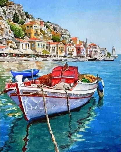Boat Moored at Port Paint by Numbers for Adults by Paintarthub