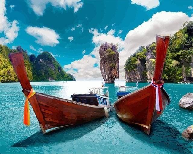 Boat in Phuket Paint by Numbers for Adults by Paintarthub