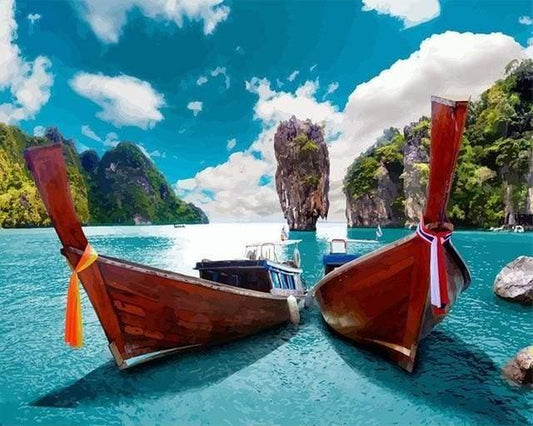 Boat in Phuket Paint by Numbers for Adults by Paintarthub