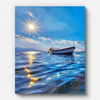 Boat on the Sea Paint by Numbers for Adults by Paintarthub - Finished Wall Art