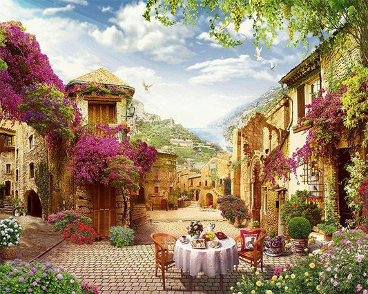 Breakfast in Mediterranean Village Paint by Numbers