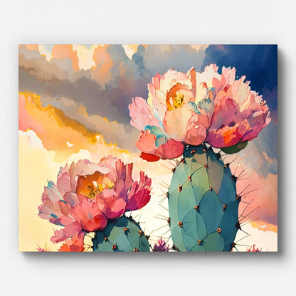 Cactus Flower Prickly Pear Sunset Paint by Numbers for Adults by Paintarthub - Finished Wall Art